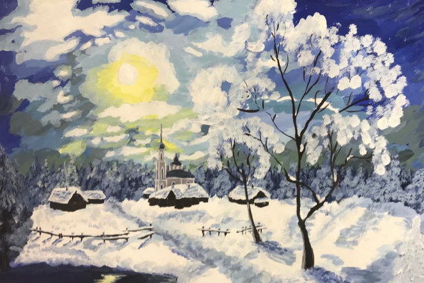 Любители живописи на занятии в ГБУ «Энергия» создали удивительные картины русской зимы